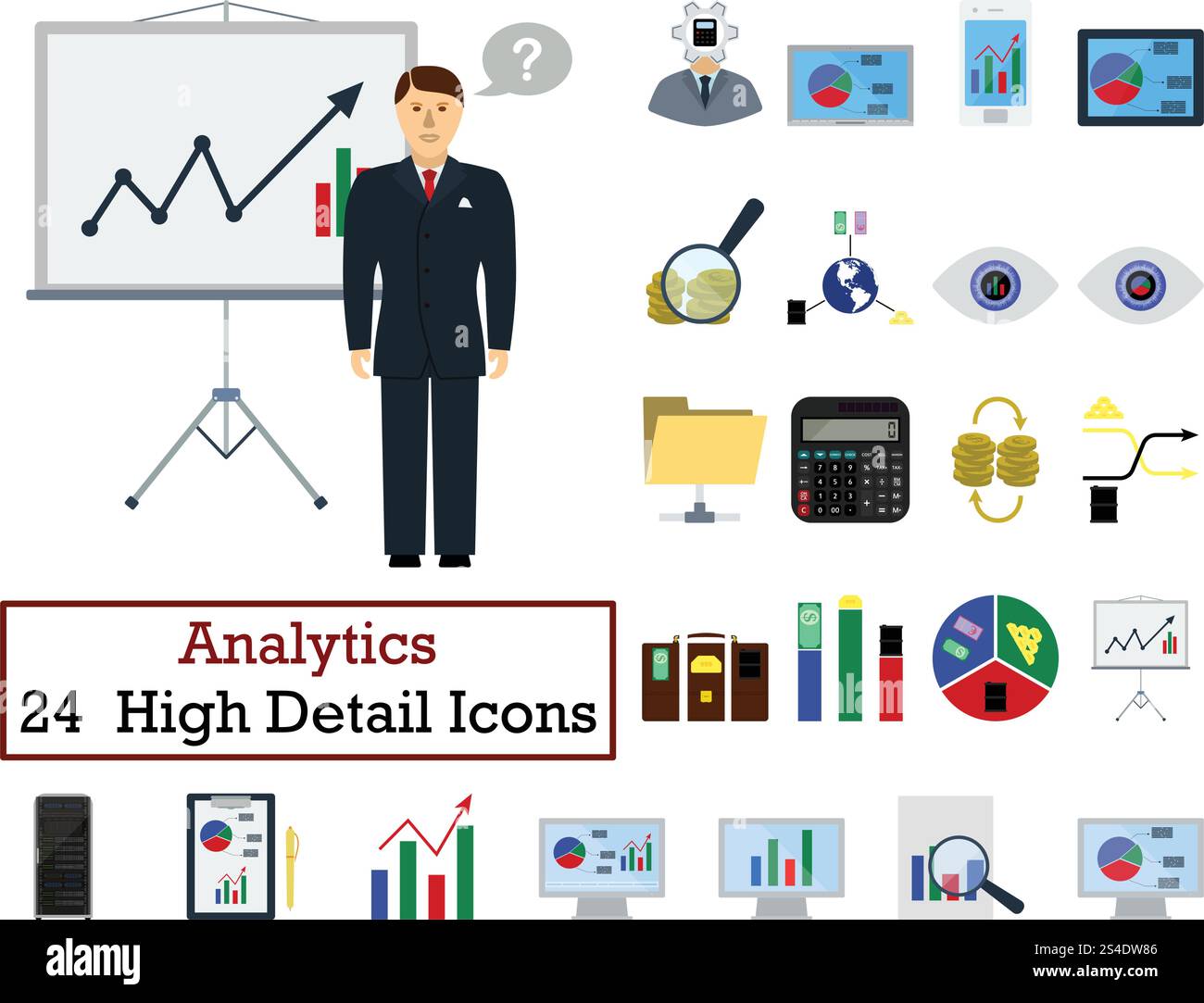 Set of 24 Analytics Icons. Flat color design. Vector illustration Stock ...