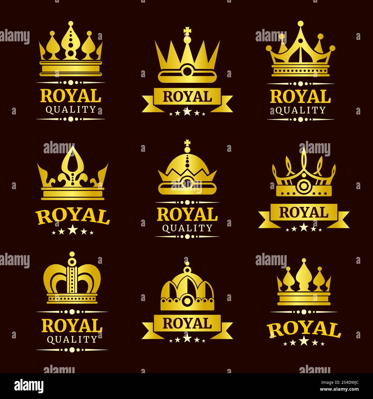 Golden royal quality vector crown logo templates set. Collection of ...
