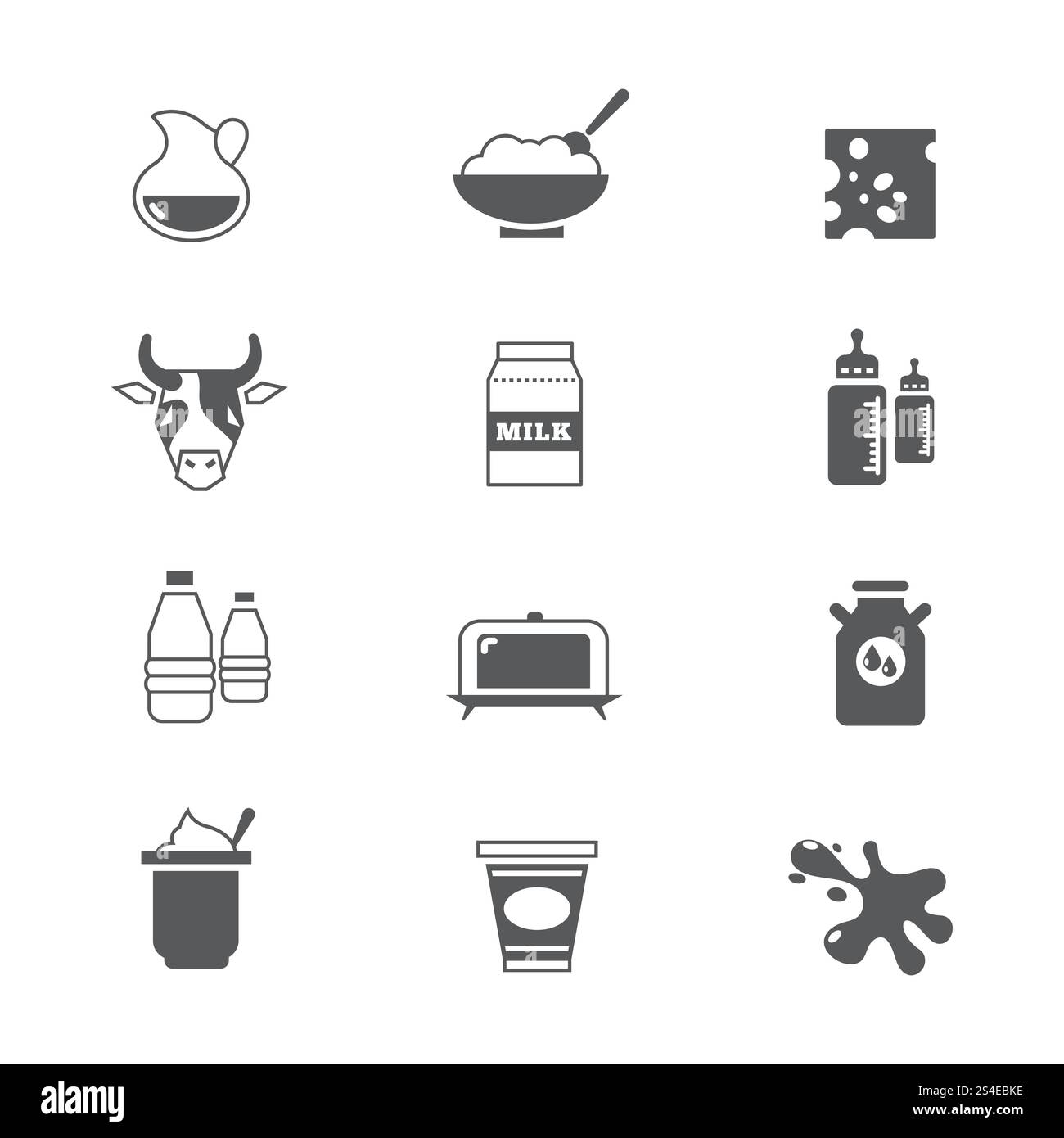 Diary products, milk vector icons set. Healthy product dairy ...