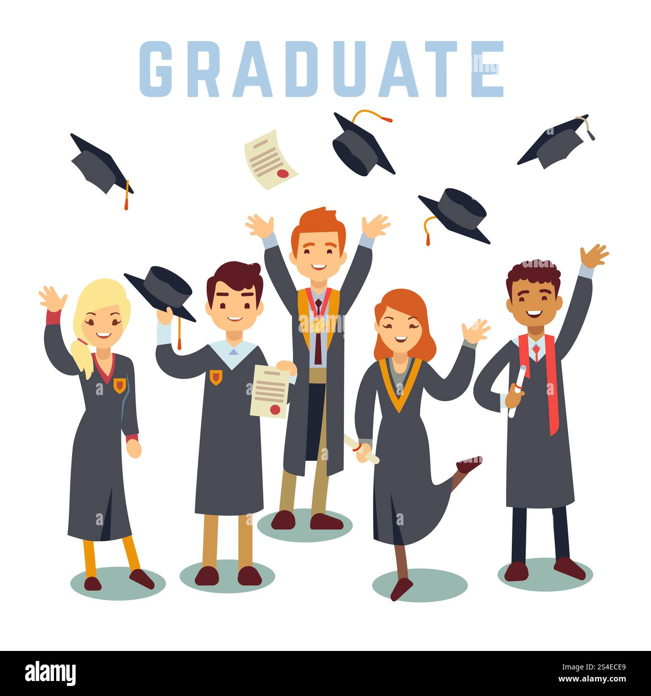 University young graduate students. Graduation and education vector ...