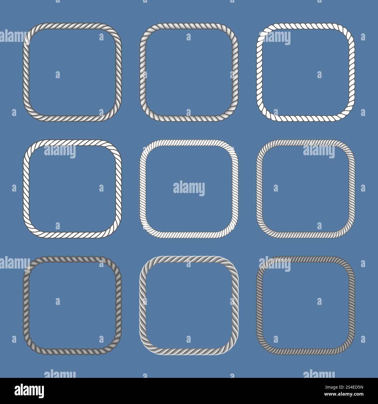 Square nautical ropes vector frames set. Marine decoration elements illustration. Square nautical ropes vector frames set Stock Vector