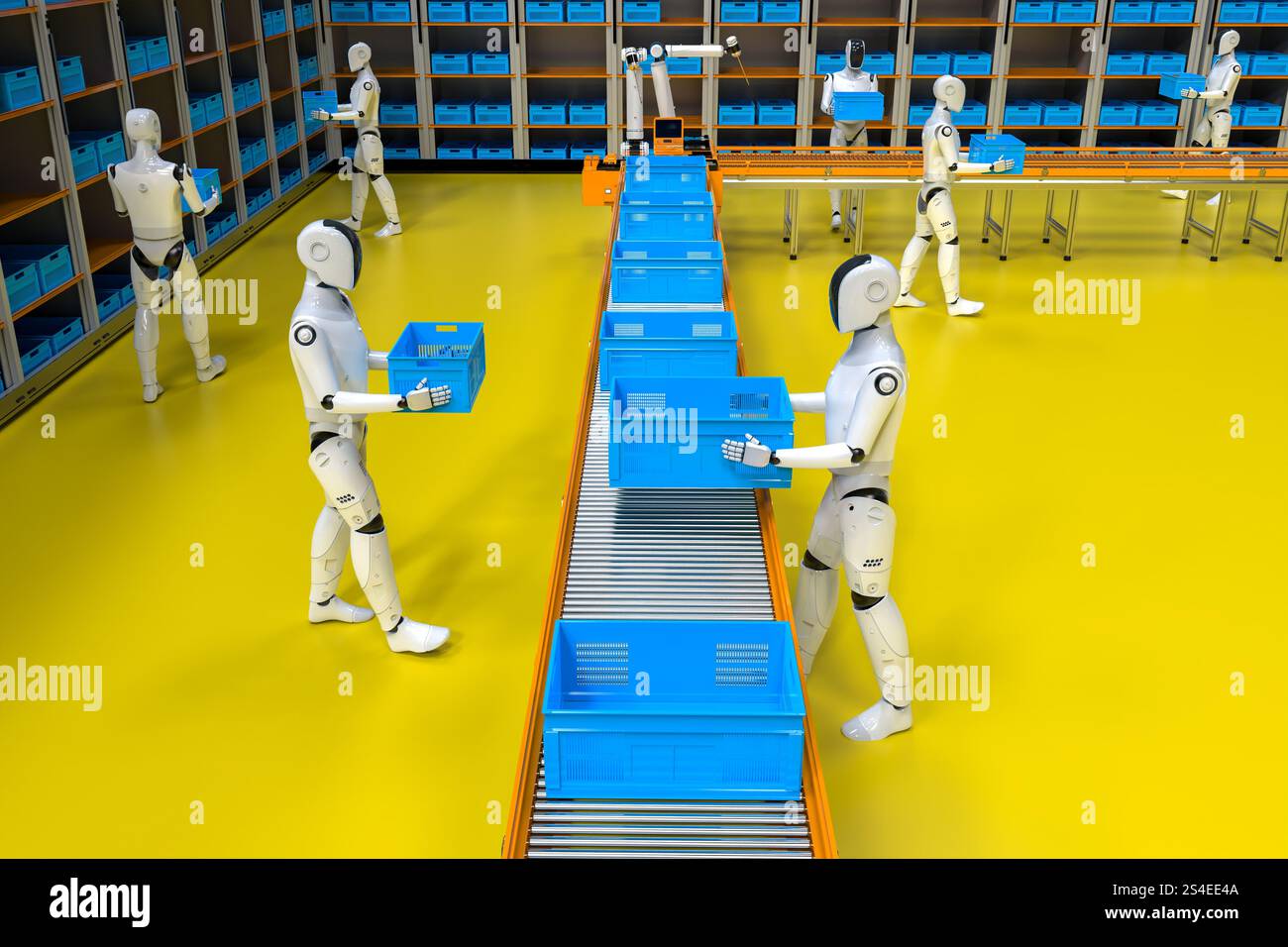 Automation warehouse concept with 3d rendering assistant robot work in ...