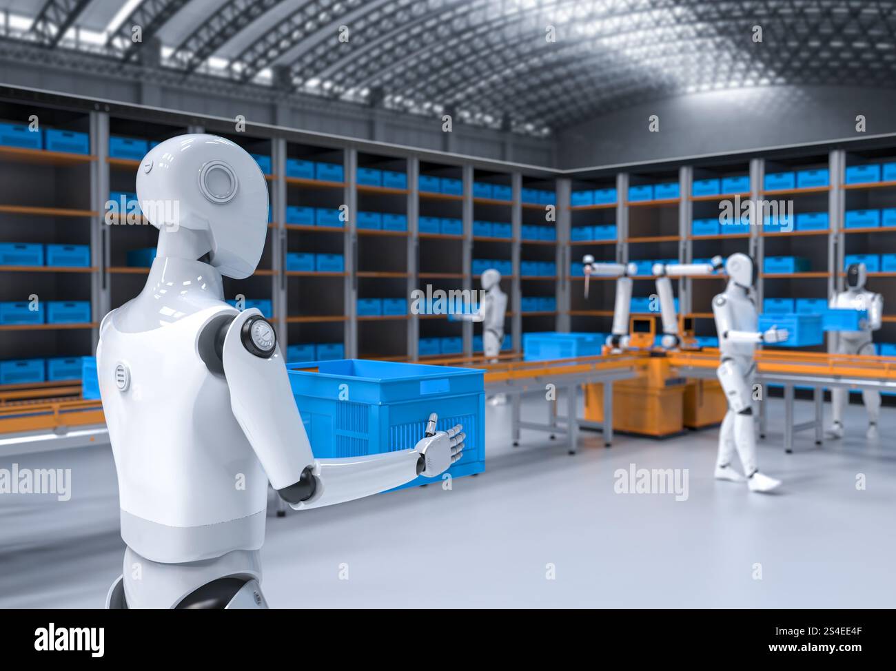 Automation warehouse concept with 3d rendering assistant robot work in ...