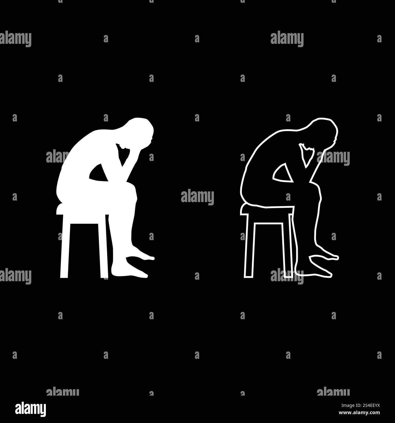 Man holding his head concept problem silhouette Sitting no seat icon ...
