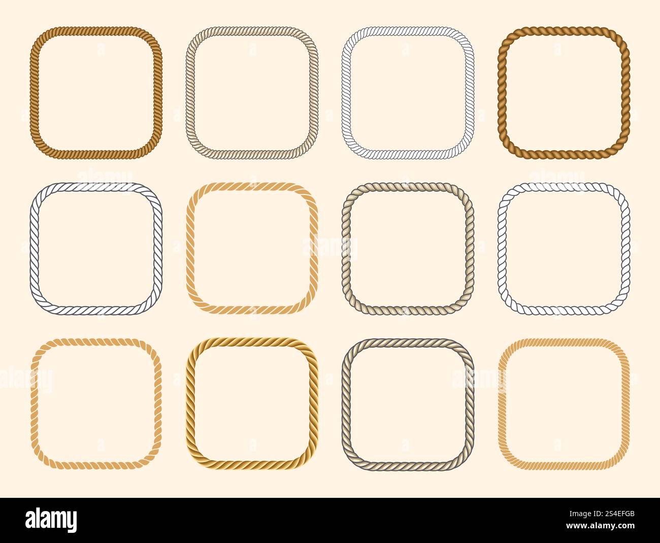 Square nautical ropes vector frames set. Decoration shape form ...