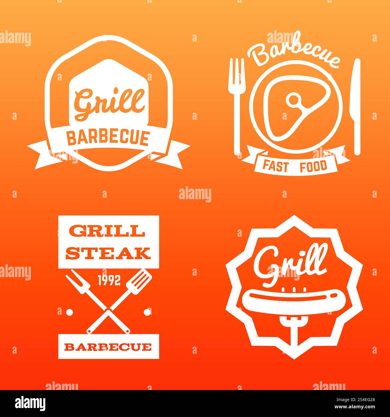 Steak house, grill bar and barbecue labels on bright backdrop. Vector ...