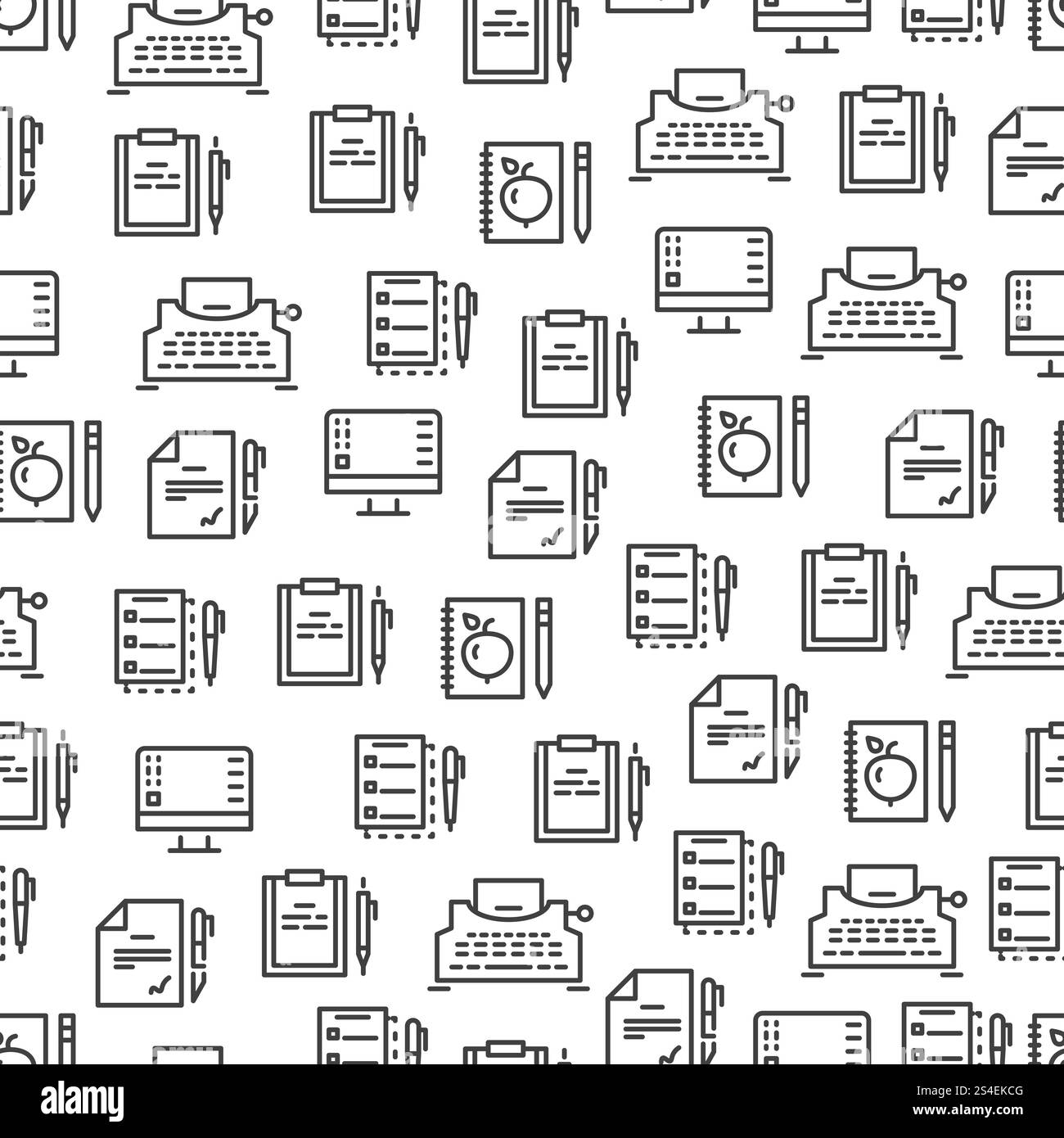 Writing tools line seamless pattern - creative background design. Stationery element pen and paper. Vector illustration. Writing tools line seamless pattern - creative background design Stock Vector