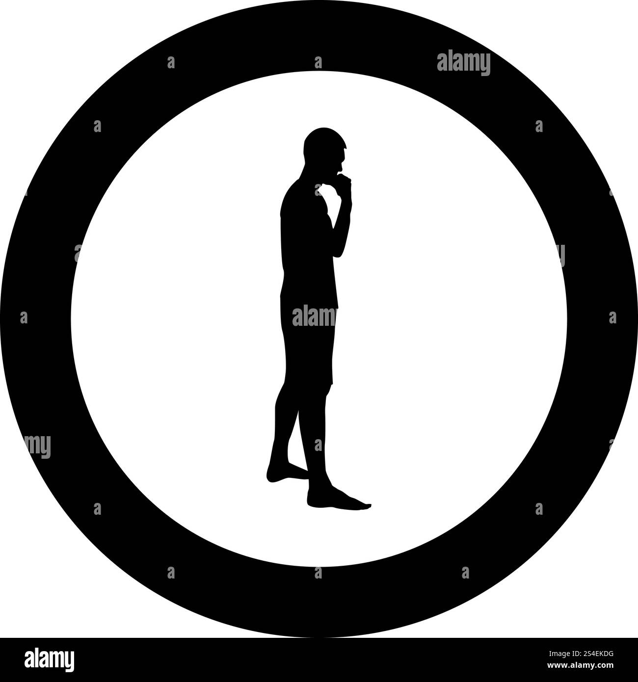 Thinking man standing silhouette Pensive person side view icon black ...