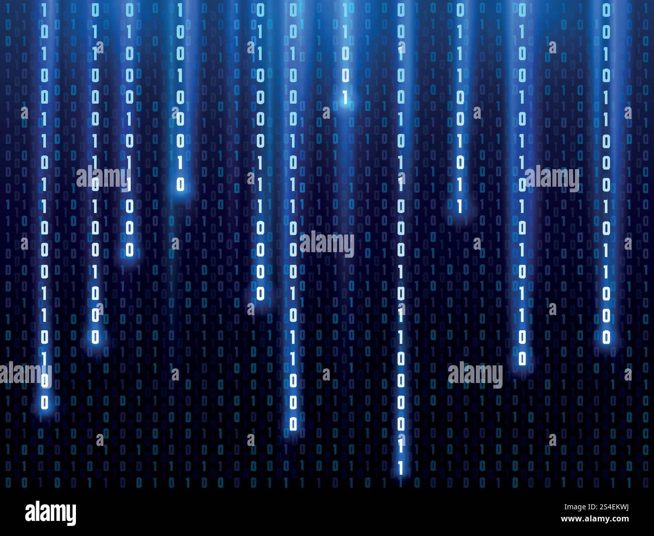 Big data vector concept with falling down glowing binary numbers. Digital matrix computer background. Virtual digital binary matrix, illustration of data code matrix. Big data vector concept with falling down glowing binary numbers. Digital matrix computer background Stock Vector