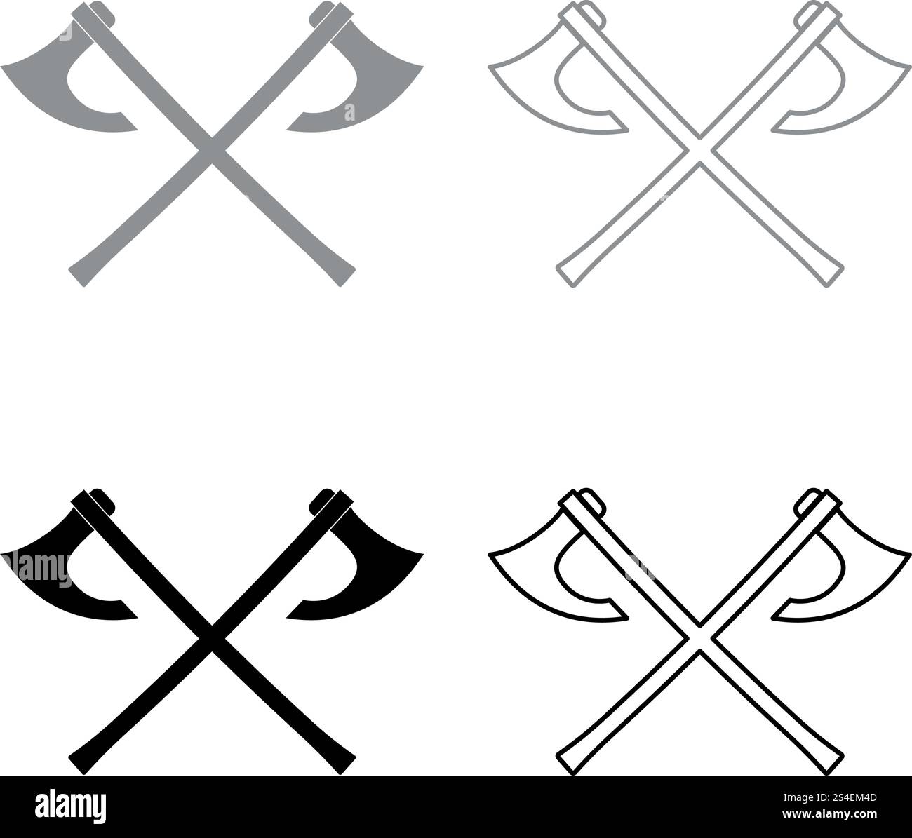 Two battle axes vikings icon set grey black color vector illustration outline flat style simple image Stock Vector