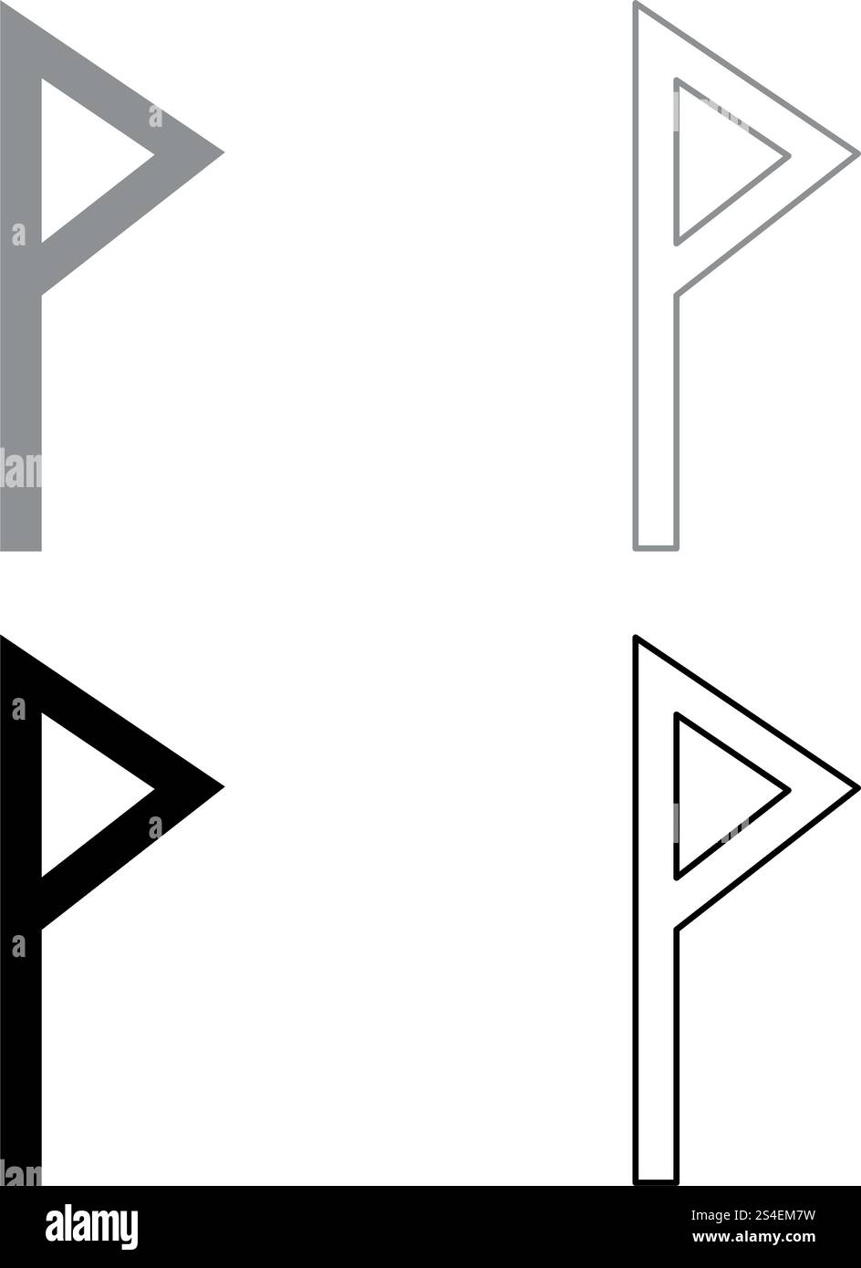 Vuno rune Wunjo symbol W win vane joy icon set grey black color vector ...