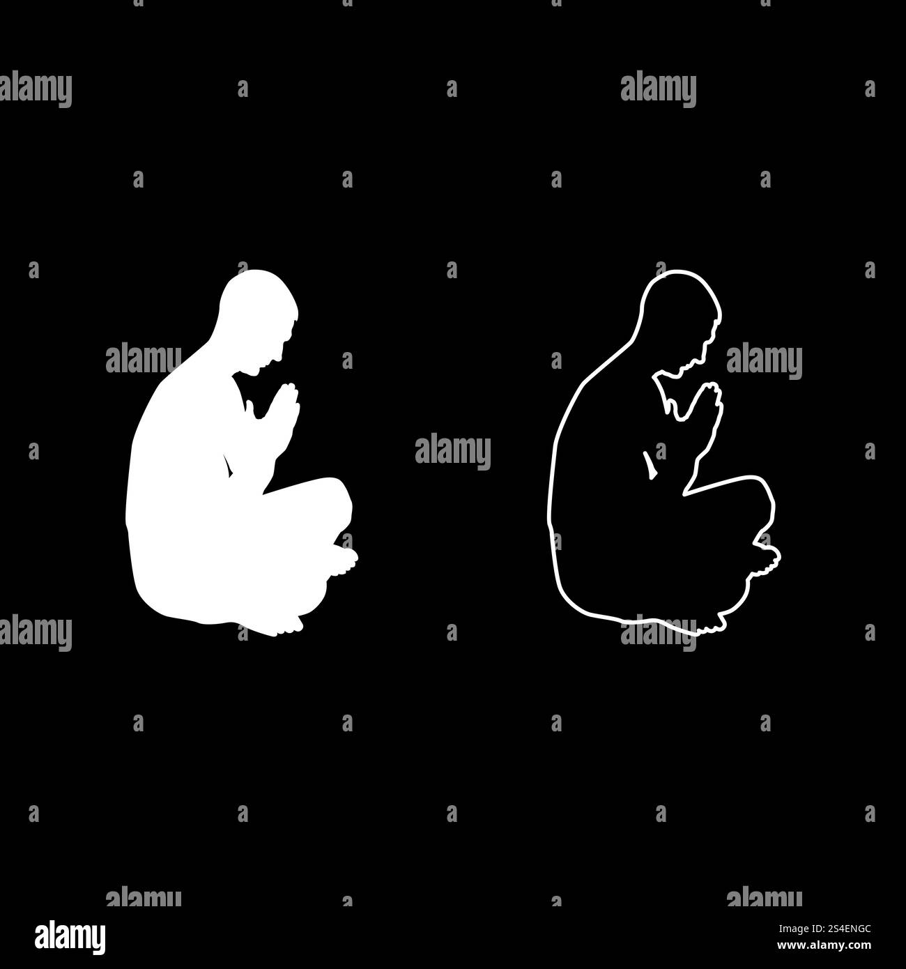 Man praying silhouette icon set white color vector illustration flat ...