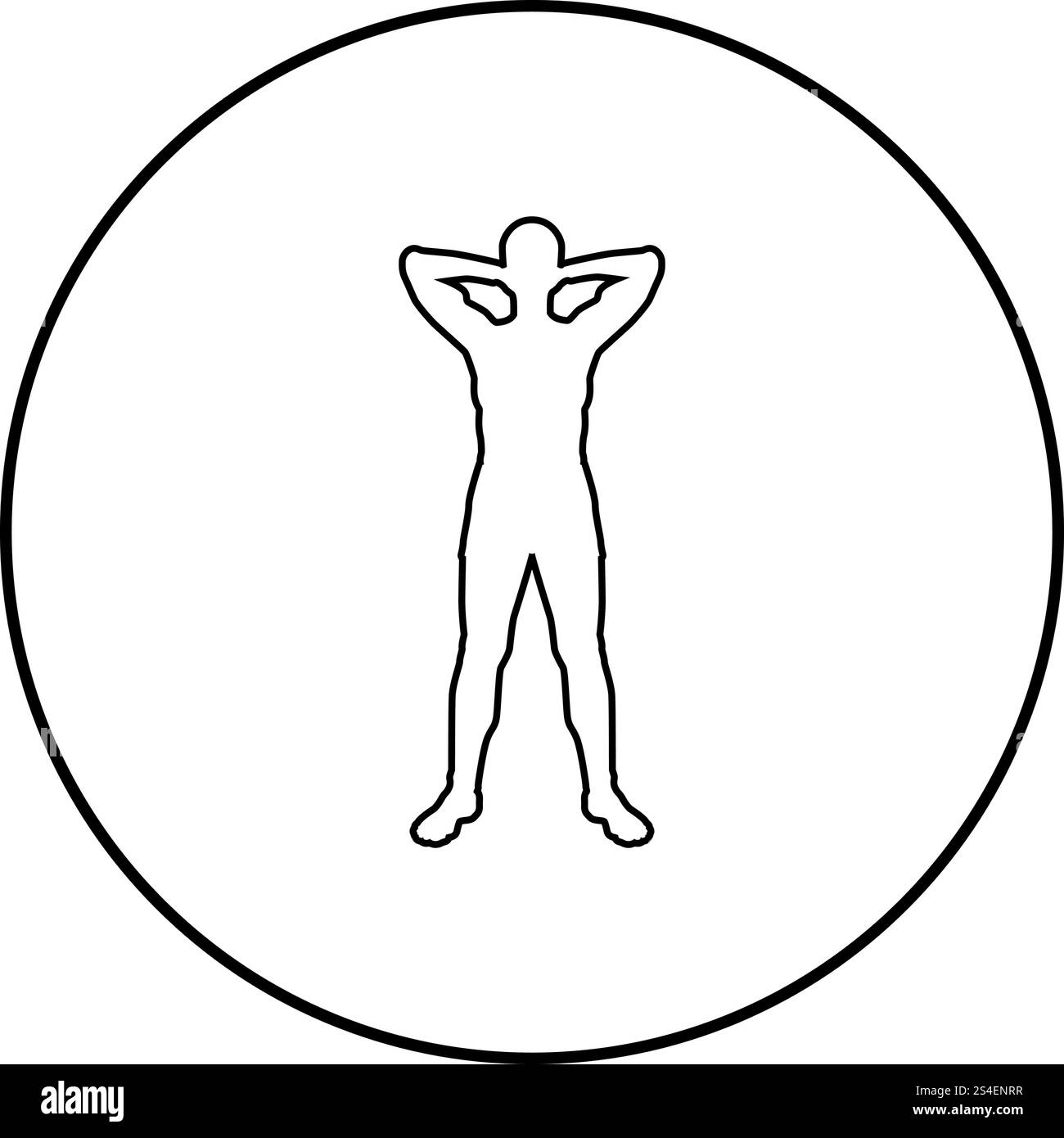 Concept relax Sportsman doing exercise Man holds hands behind head icon ...