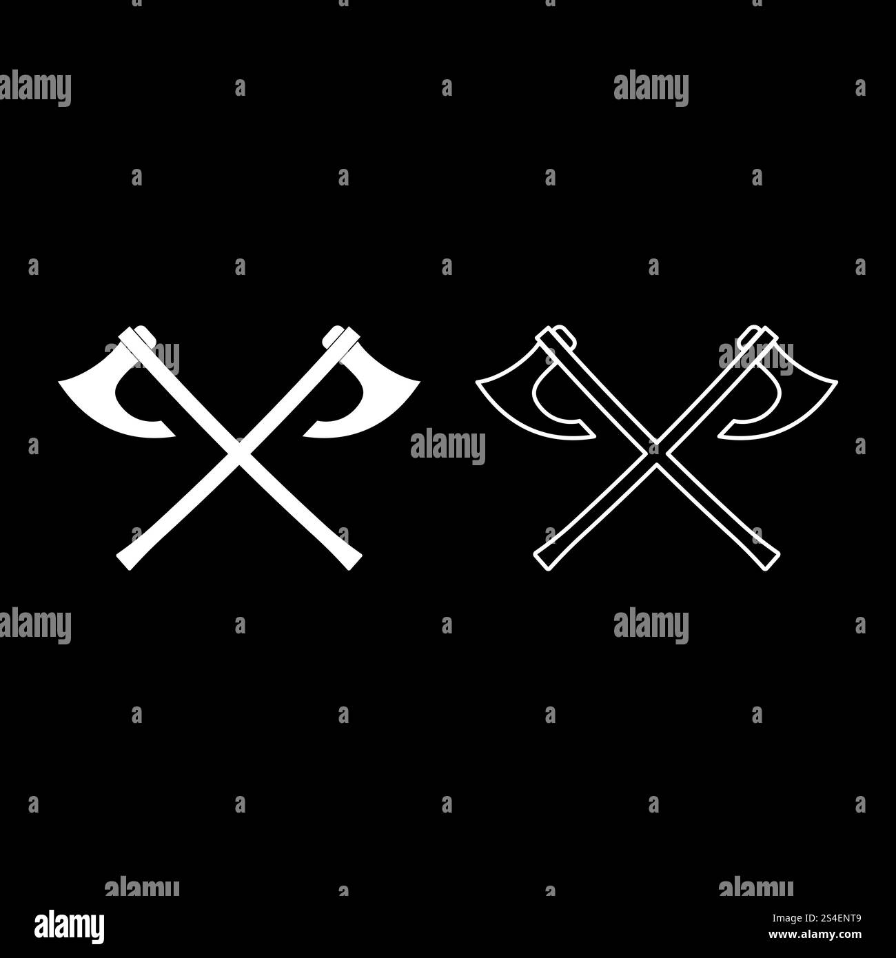 Two battle axes vikings icon set white color illustration flat outline style simple image Stock Vector