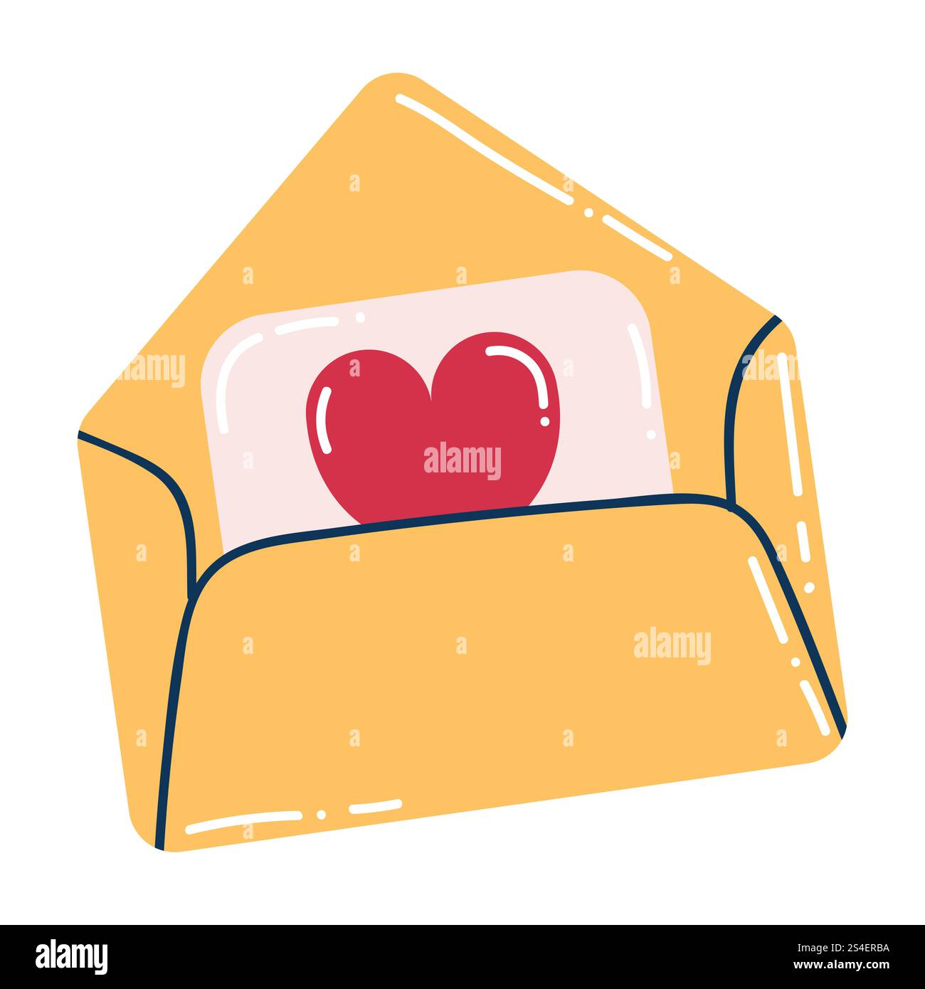 Cute cartoon opened envelope with valentine in flat style. Happy Valentines day celebration. Stock Vector