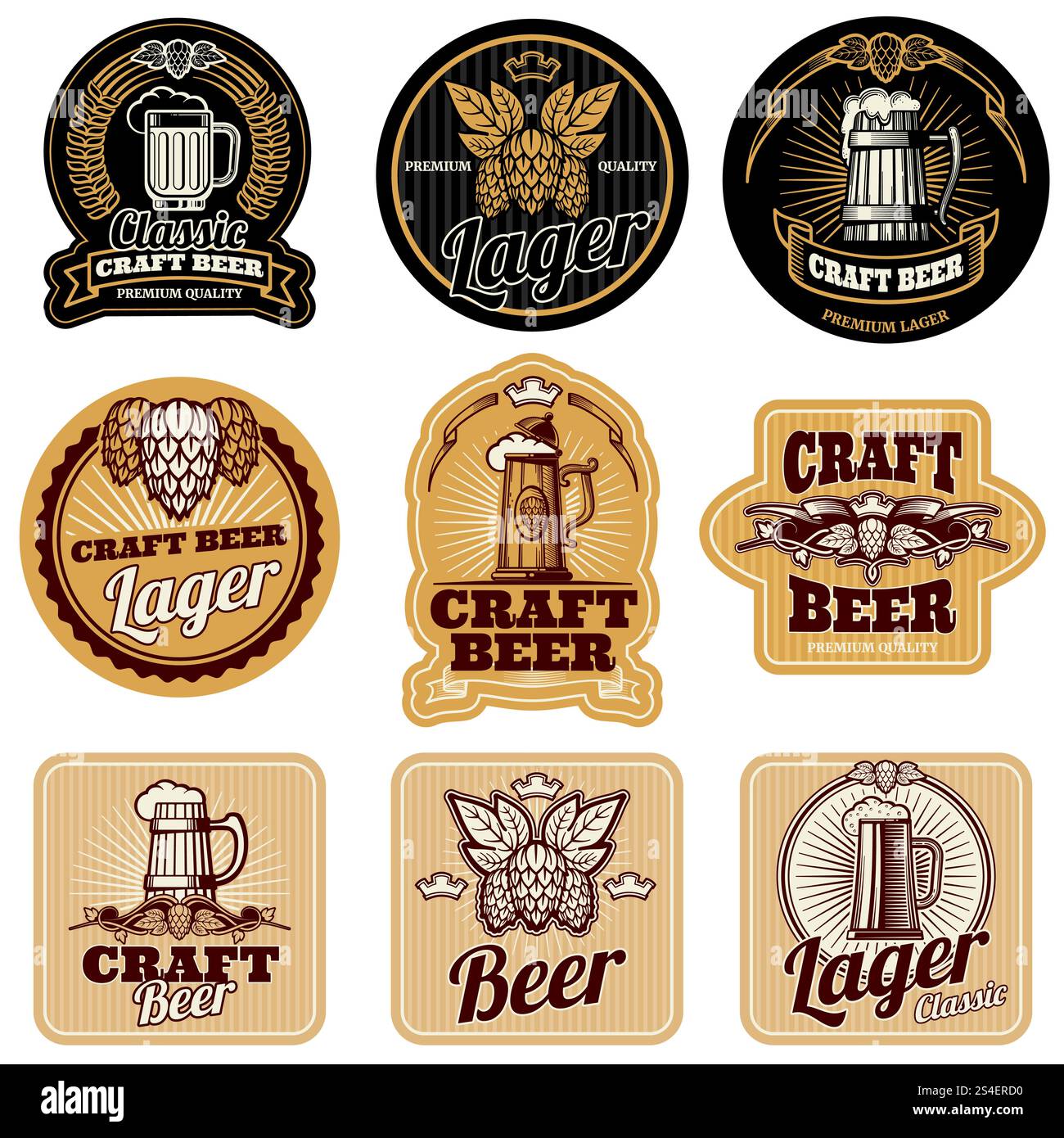 Vintage beer bottle vector labels. Alcohol drink label, illustration of ...