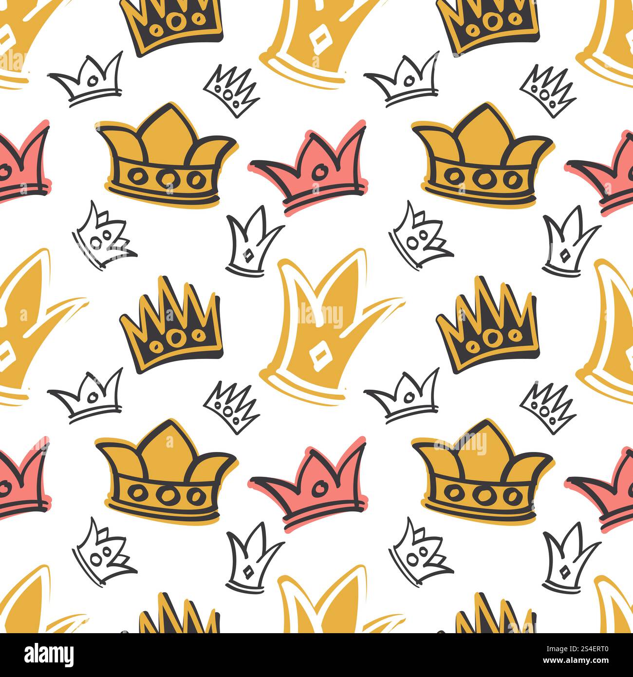 Cute princess birthday vector seamless pattern with pink and gold ...