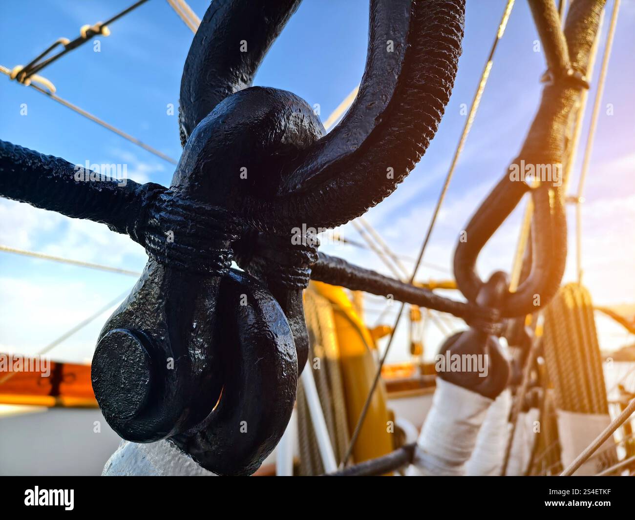 Ropes stretched across the masts of an old ship Stock Photo - Alamy