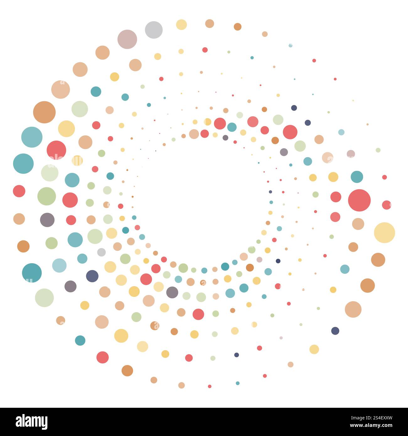 Colorful halftone round element, twister, halftone circular texture with dots, radial halftone tornado Stock Vector