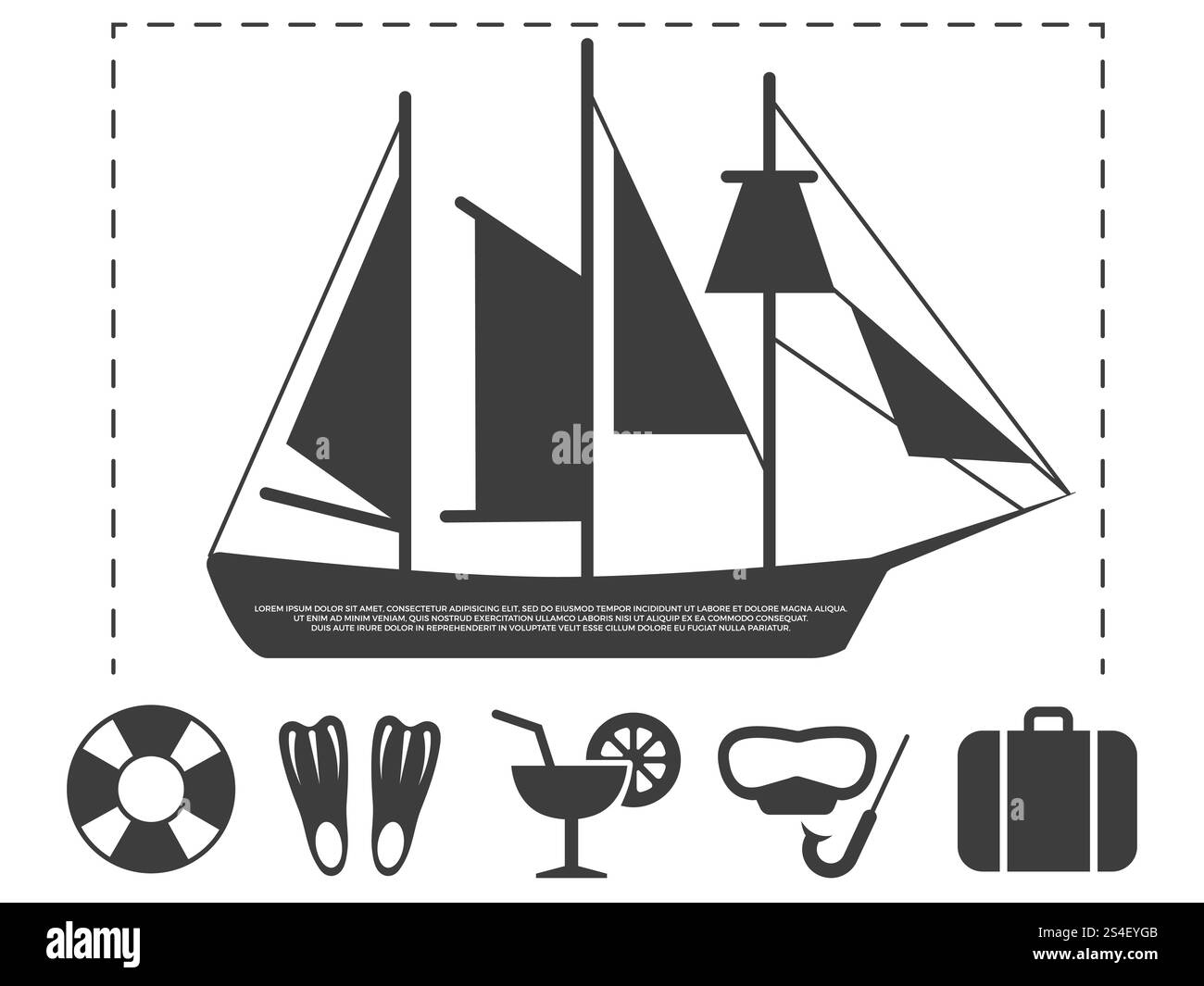 Sailboat travel info poster elements with water holiday at sea intertaiment icons. Sailboat travel info poster elements Stock Vector