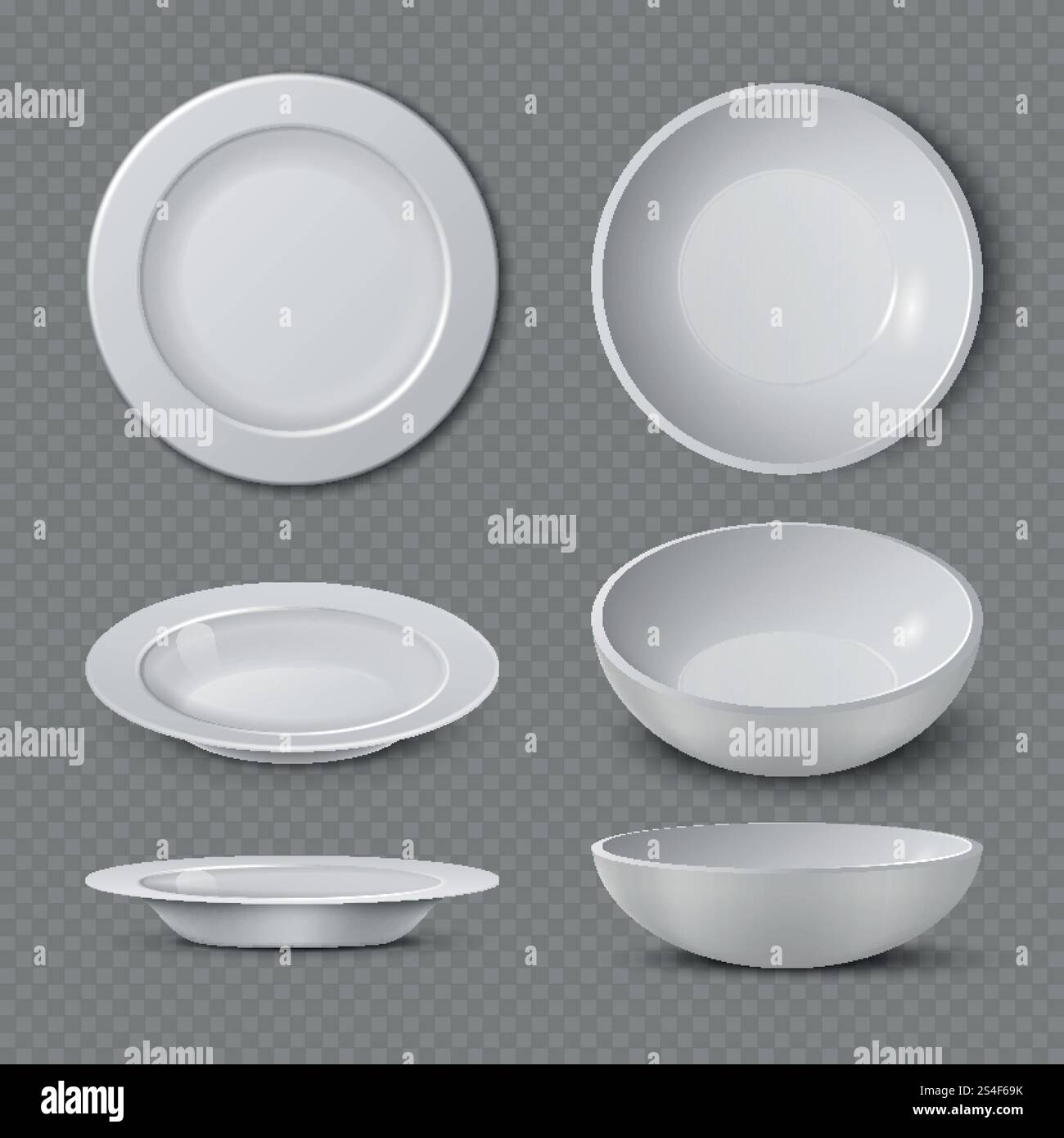 White empty ceramic plate in different points of view isolated vector ...