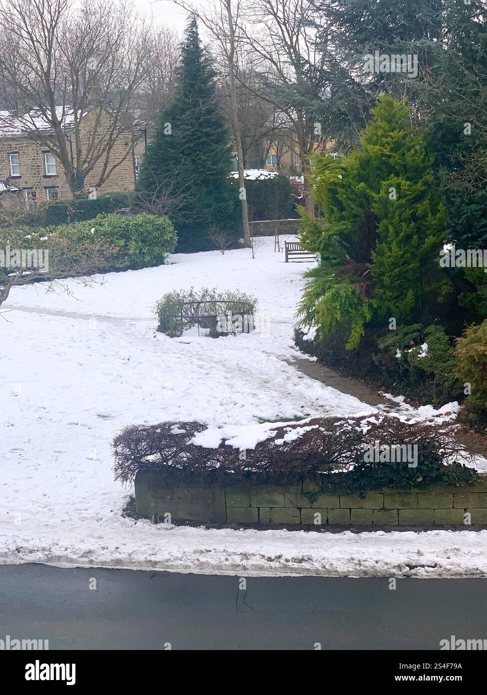 Burley in Wharfedale UK Yorkshire England Village Town people Winter Autumn Spring cold weather ice snow stone houses old Victorian design gardens - Smartphone Captured Stock Image