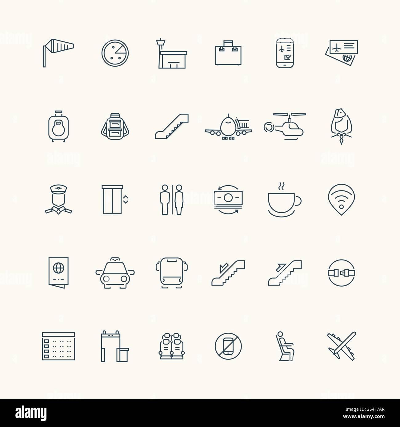 Airport and aviation line icon collection. Stewardess and taxi airport ...