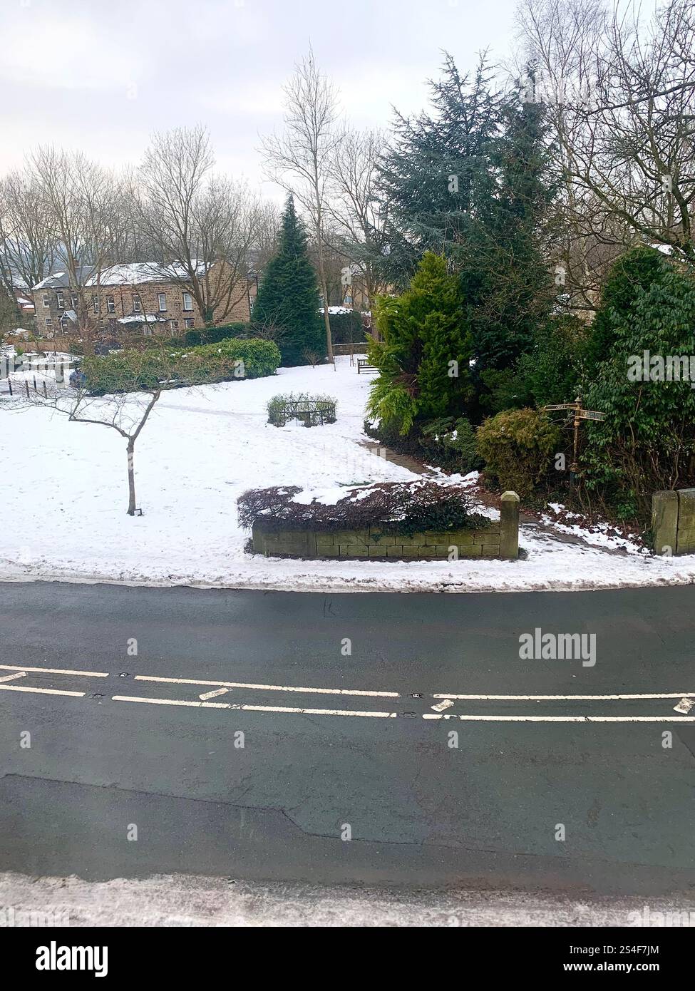 Burley in Wharfedale UK Yorkshire England Village Town people Winter Autumn Spring cold weather ice snow stone houses old Victorian design gardens - Smartphone Captured Stock Image