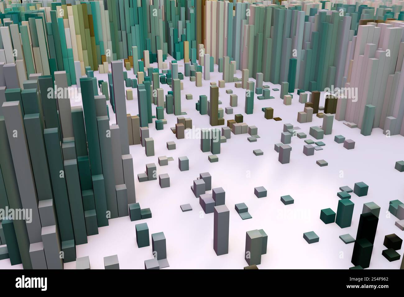 Colorful field of cube columns that make up the abstract entity. 3D render image. Stock Photo