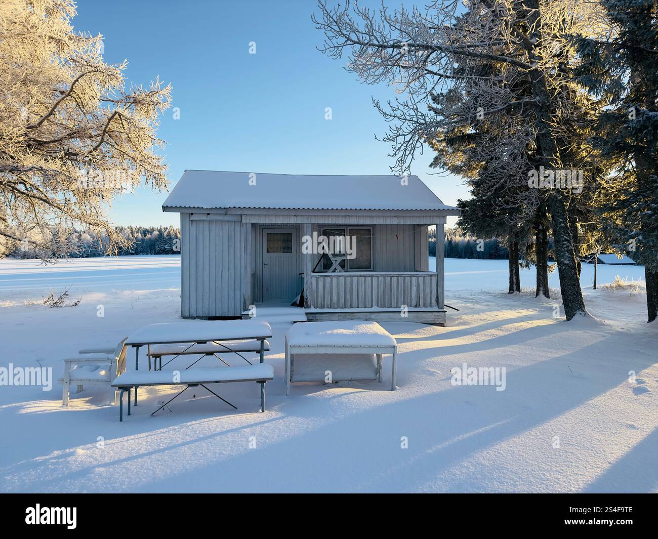 Winter landscape in north Sweden and a small cabin - Smartphone Captured Stock Image