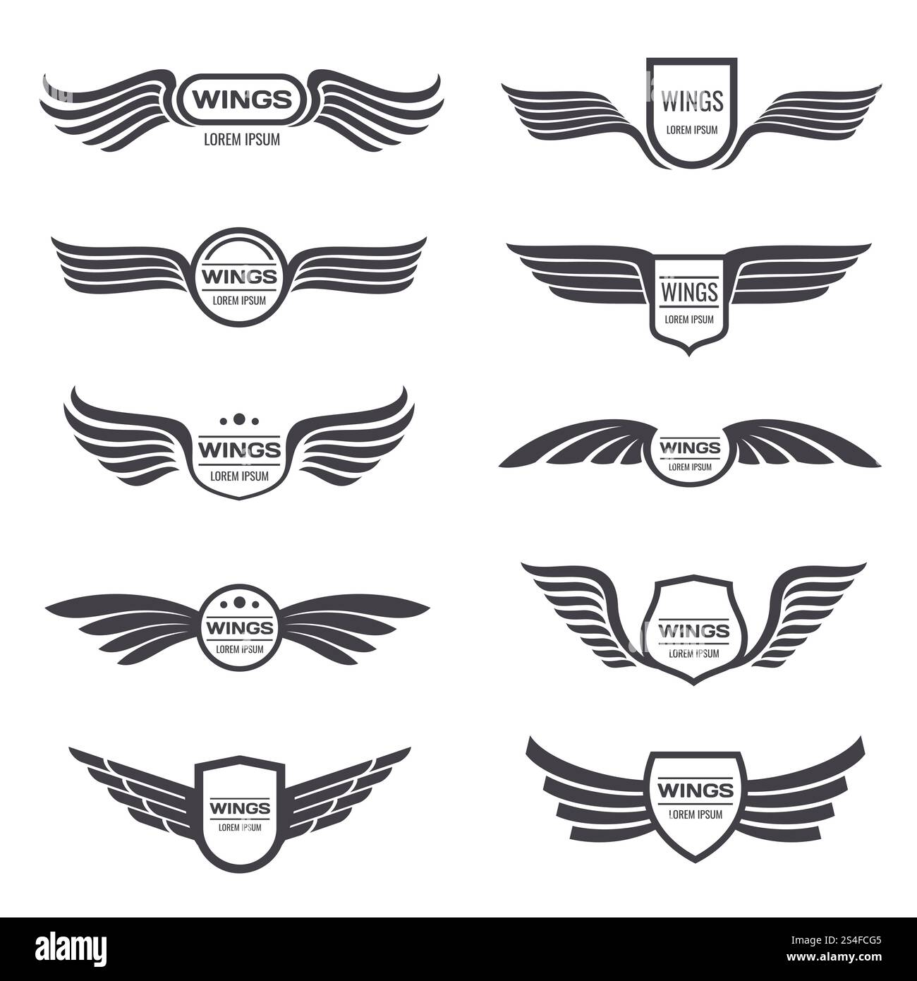 Flying eagle wings vector logos set. Vintage winged emblems and labels ...