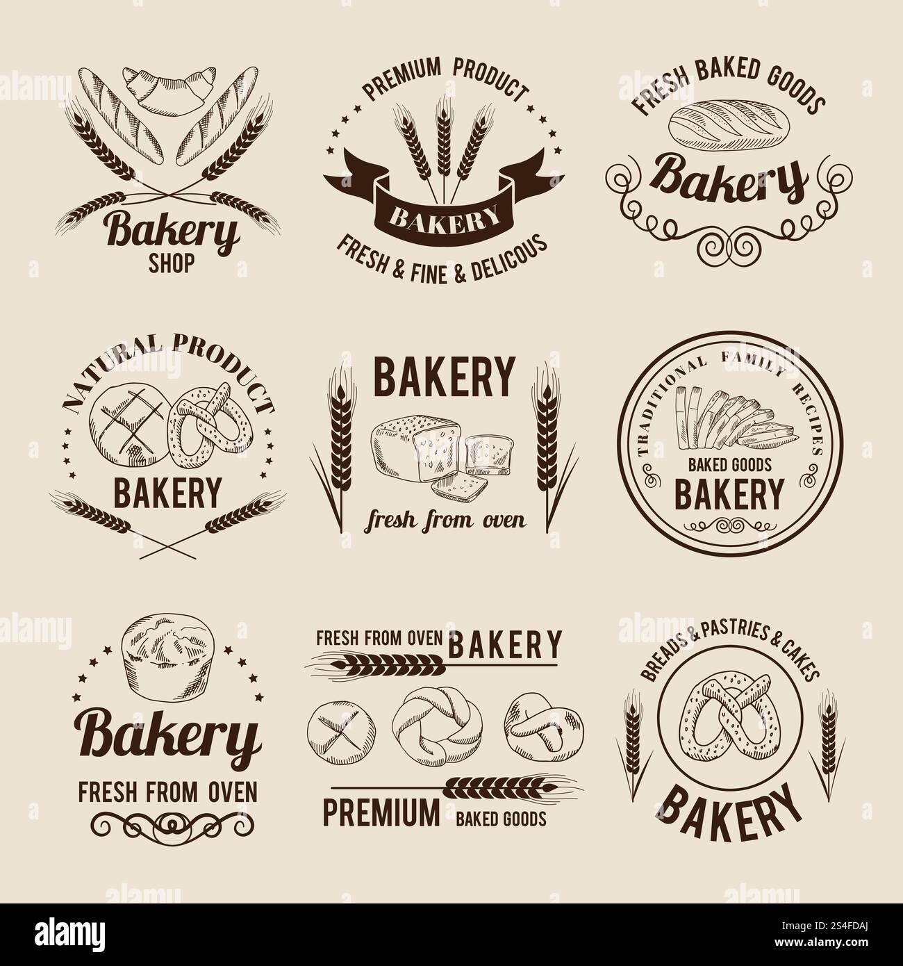Monochrome vector set of bakery shop logos or labels. Bakery premium ...