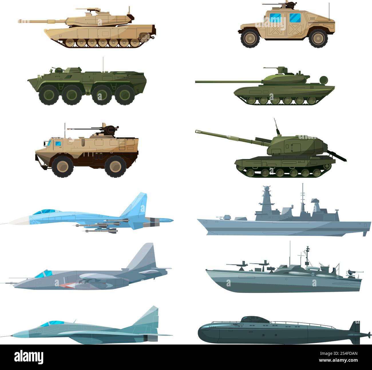 Naval vehicles, airplanes and different warships. Illustrations of ...