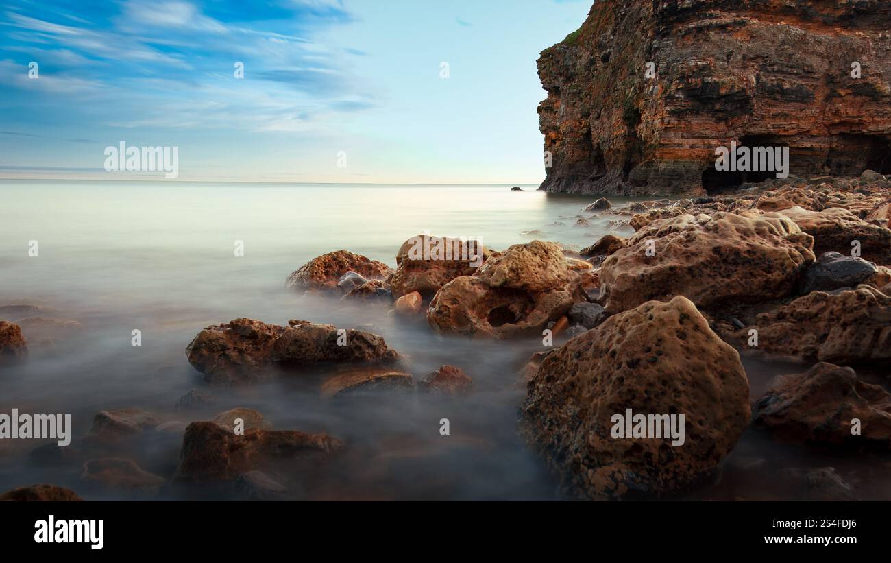 First light at Marsden Rock, South Shields Landscape Stock Photo