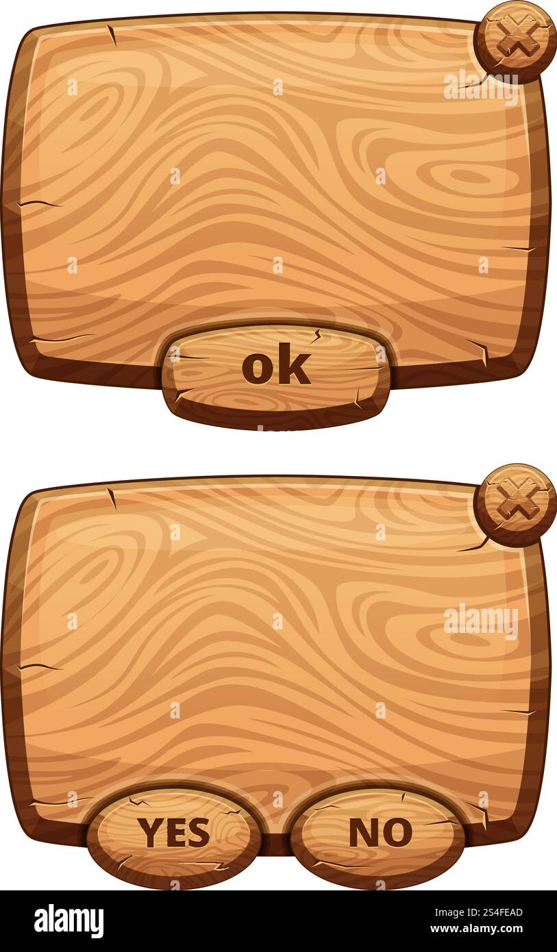 Different wooden panels for game. Cartoon vector illustrations set ...