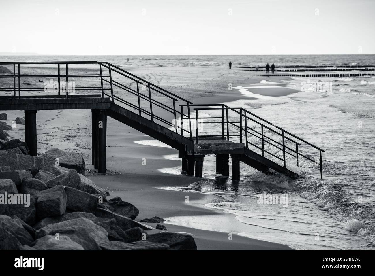 Stairs over the Baltic Sea in black and white Stock Photo - Alamy