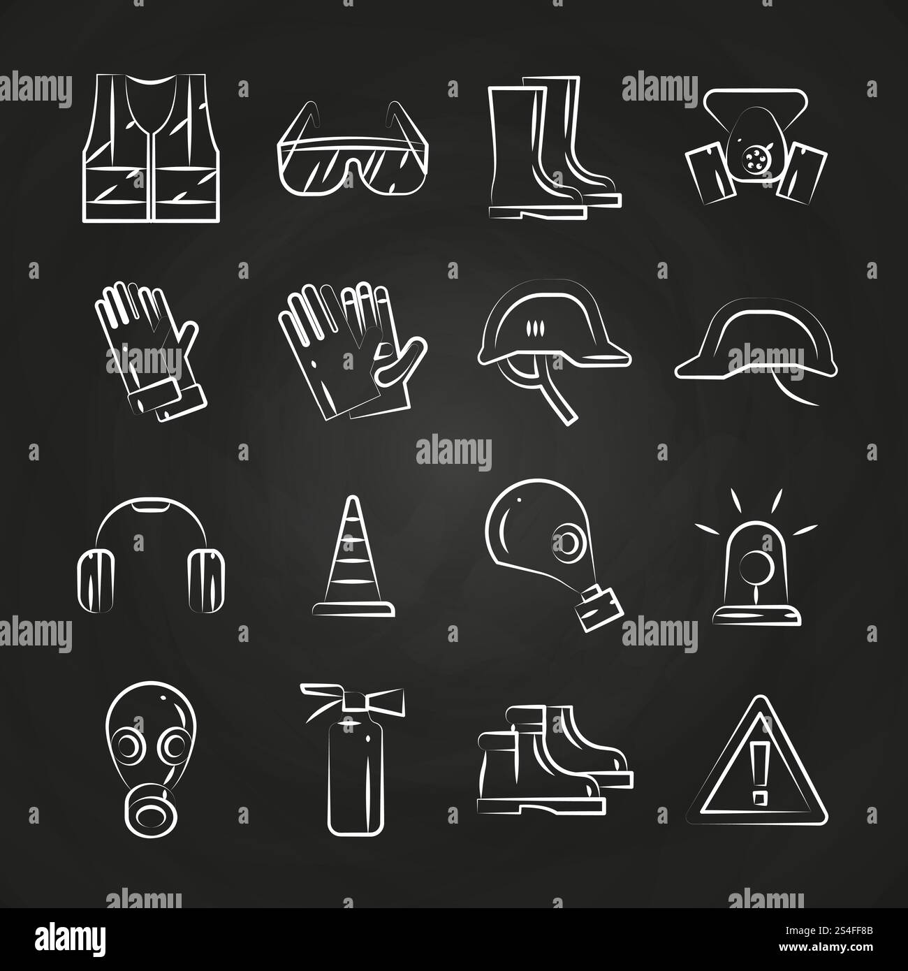 Personal protective equipment thin line icons on chalkboard design ...
