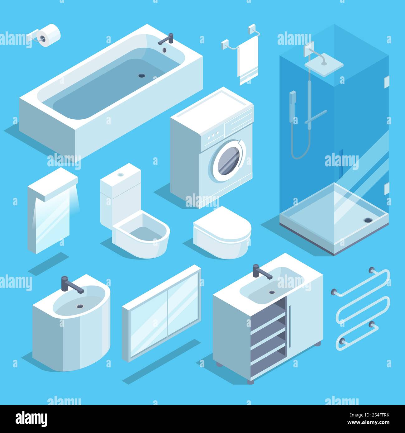 Isometric furniture elements set of bathroom interior. Vector ...