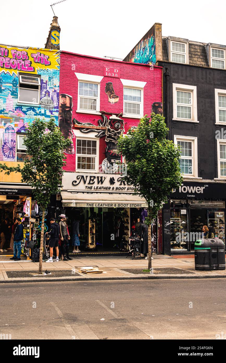 A lively scene from the colorful streets of Camden Market in London ...