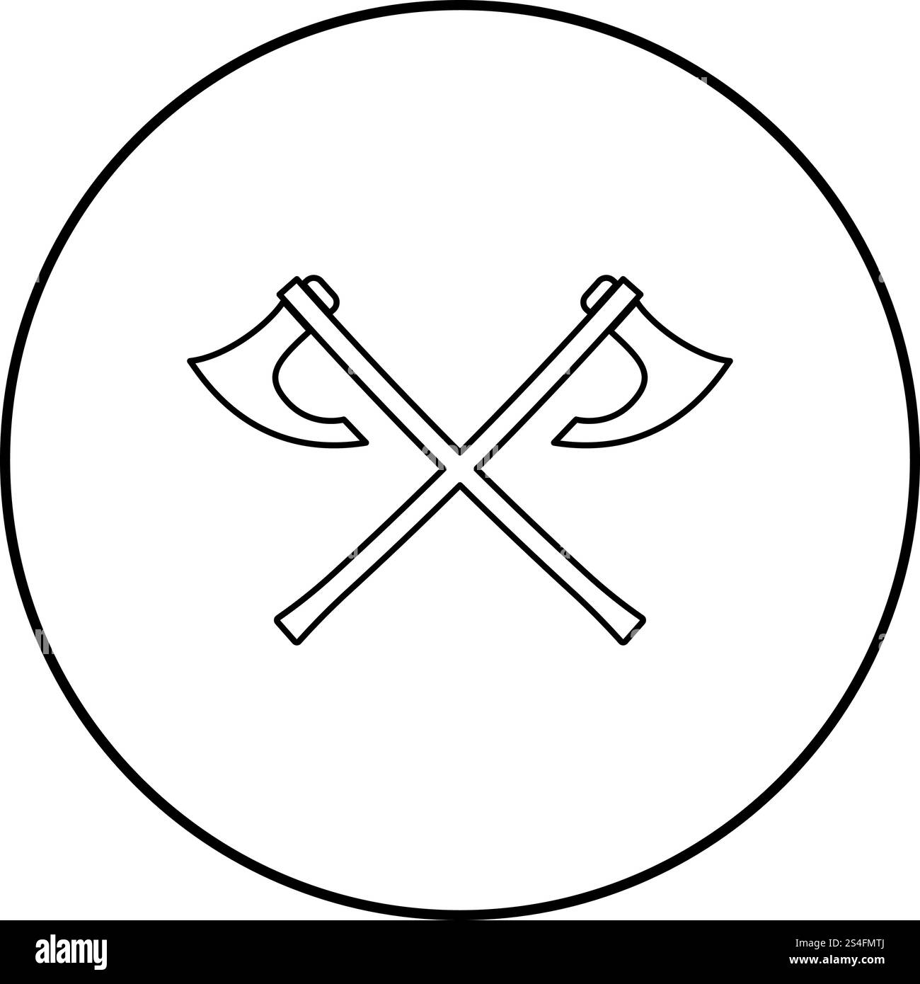 Two battle axes vikings icon outline black color vector in circle round illustration flat style simple image Stock Vector