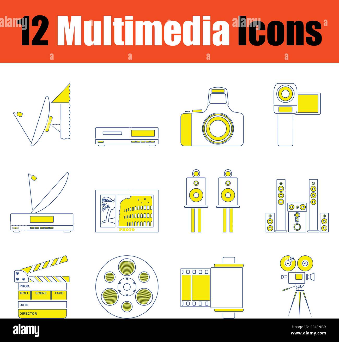 Multimedia icon set. Thin line design. Vector illustration Stock Vector ...