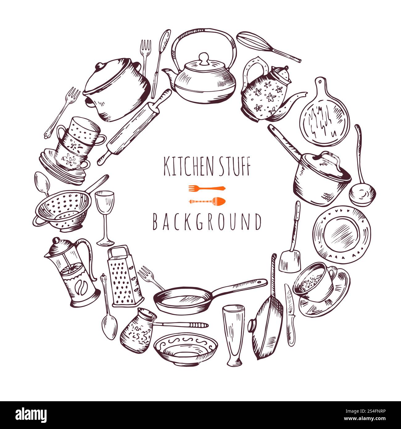 Hand drawn cooking icons in circle shape. Vector line illustration ...