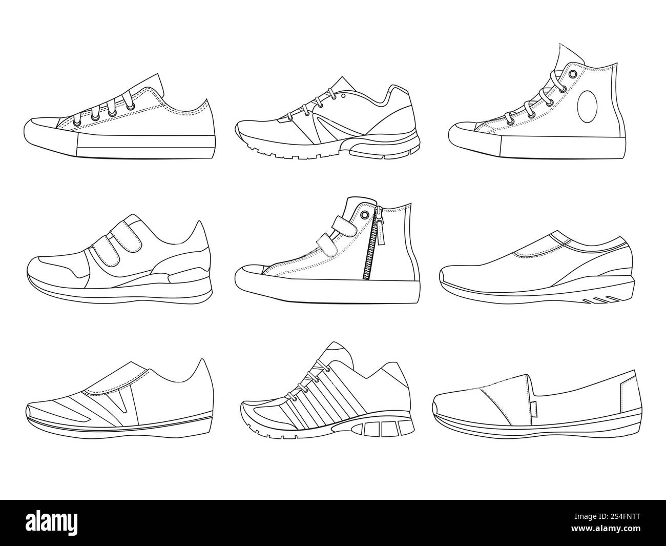 Illustrations of teenage shoes in linear style. Vector pictures of ...