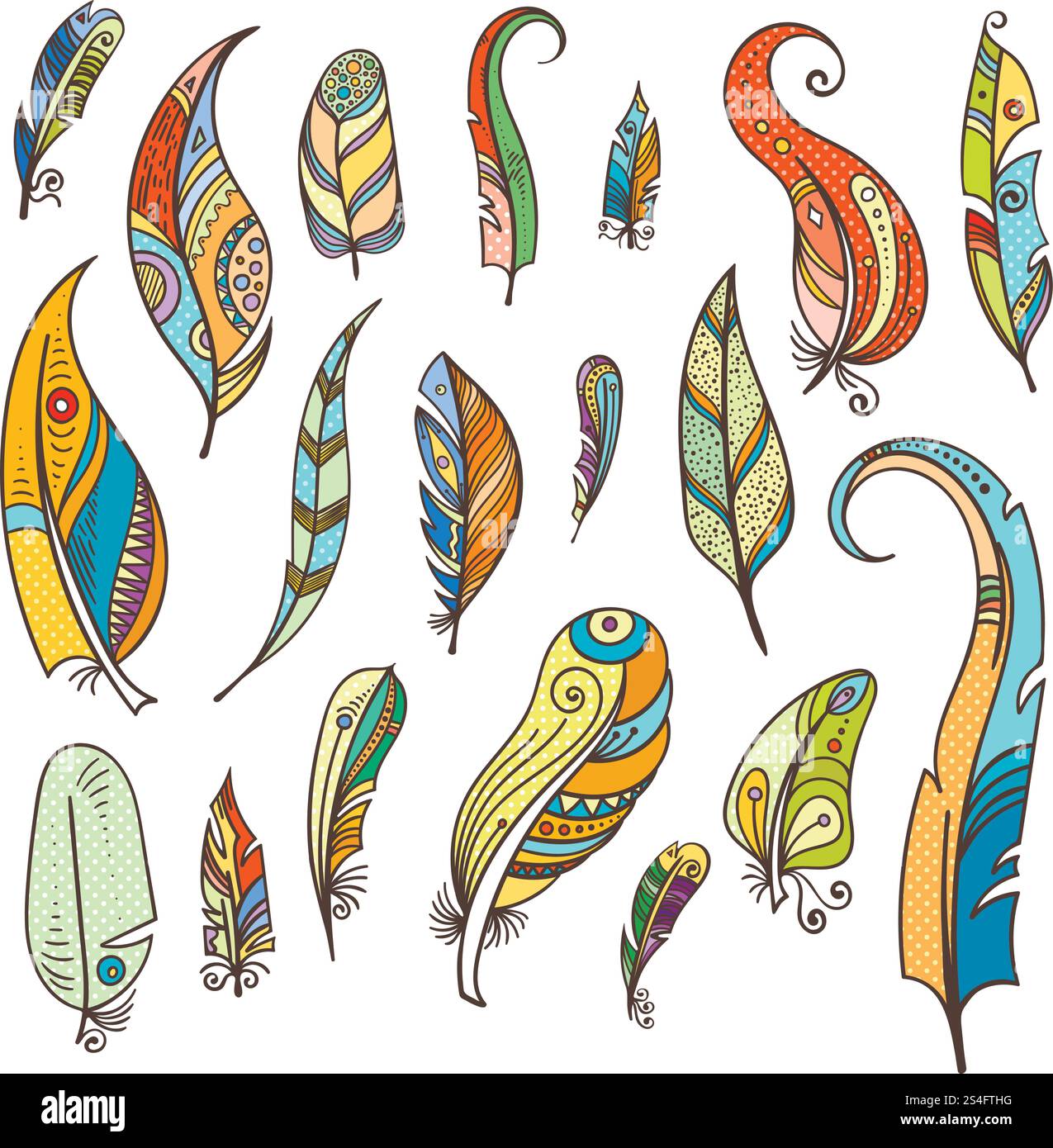 Tribal feathers coloring. Doodle pictures feather boho ethnic drawing ...
