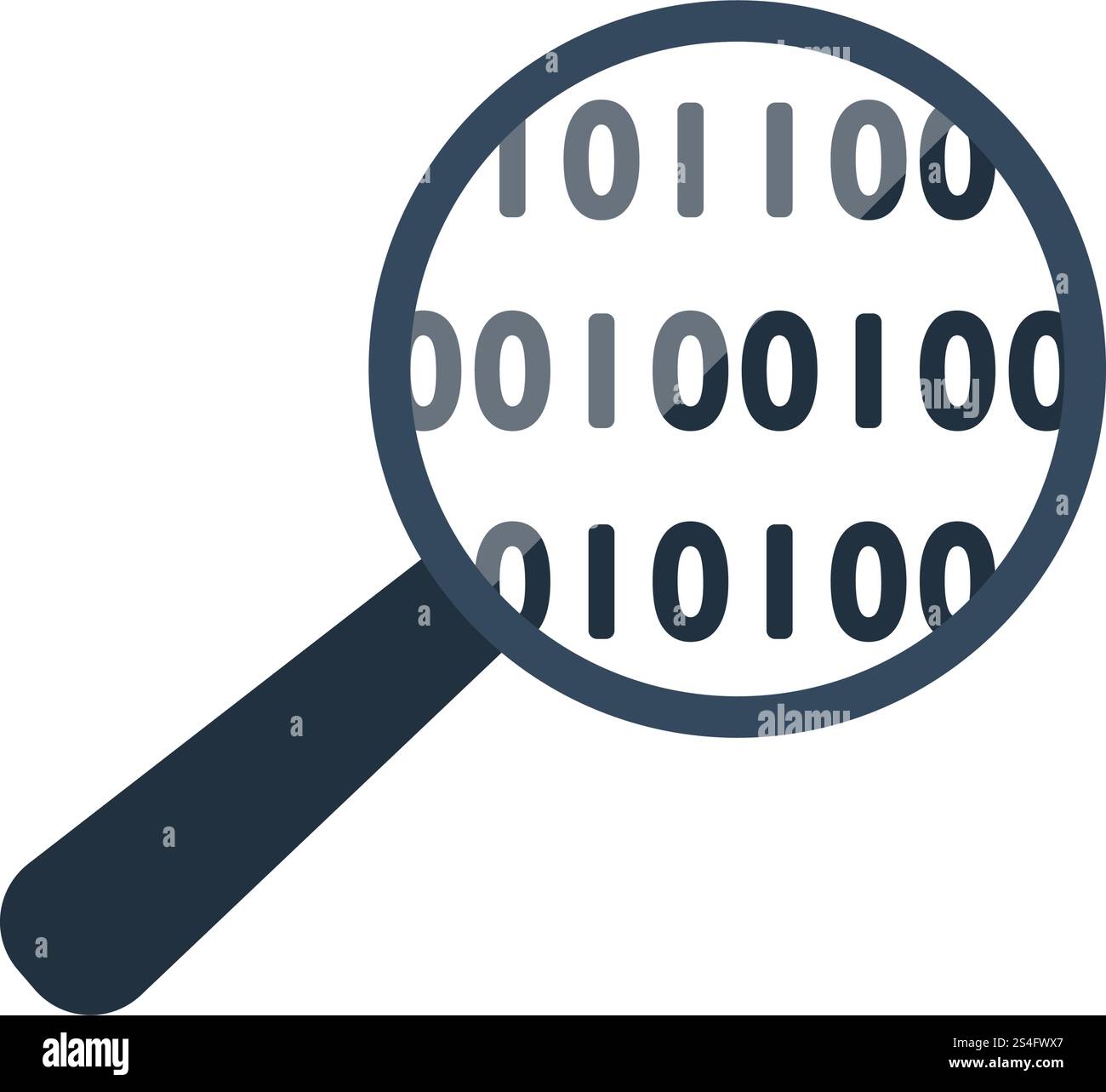 Data Analysing Icon. Magnifying Glass With Binary Code. Flat color design. Data series. Vector illustration. Stock Vector