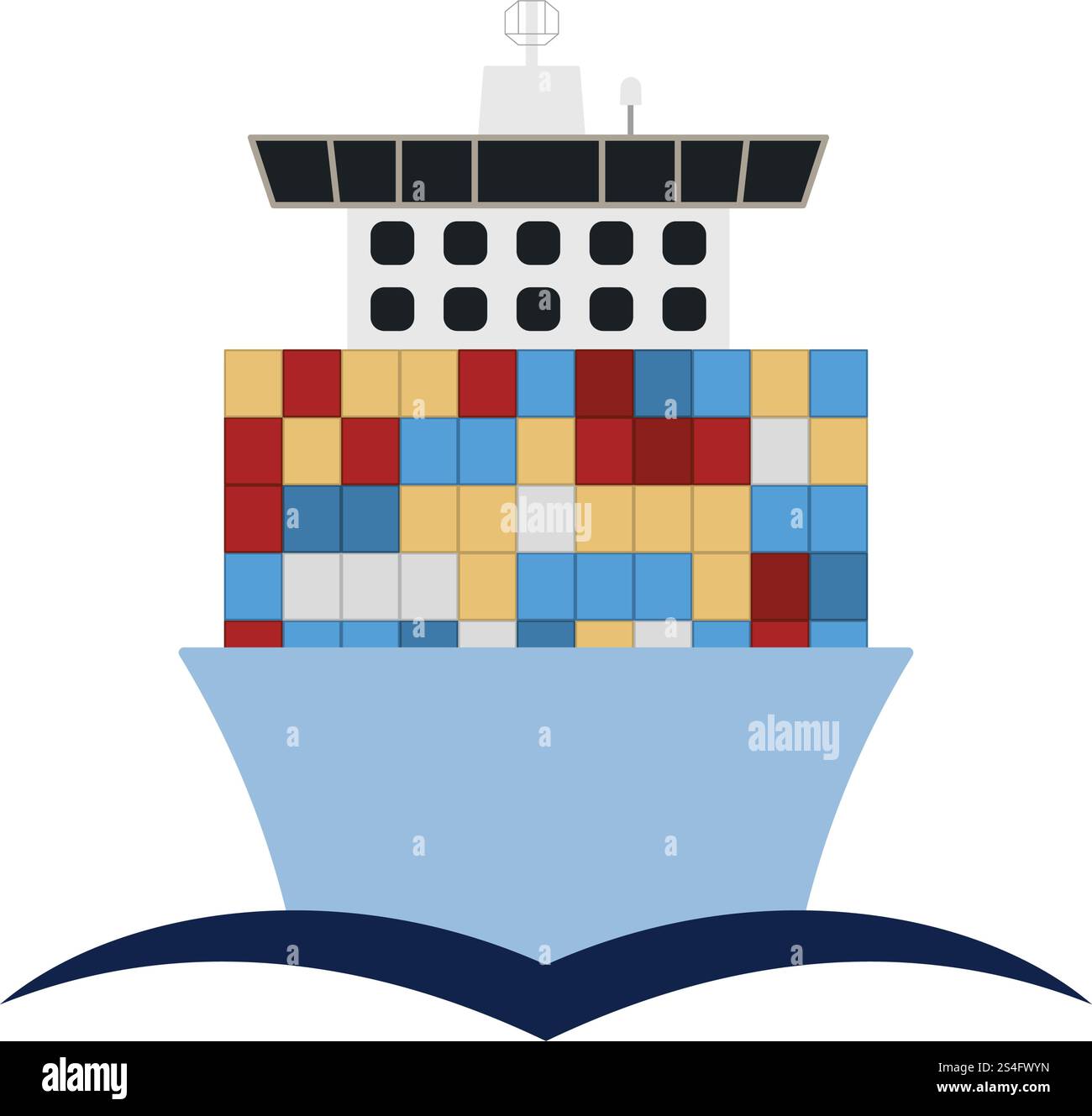 Container ship icon front view. Flat color design. Vector illustration ...