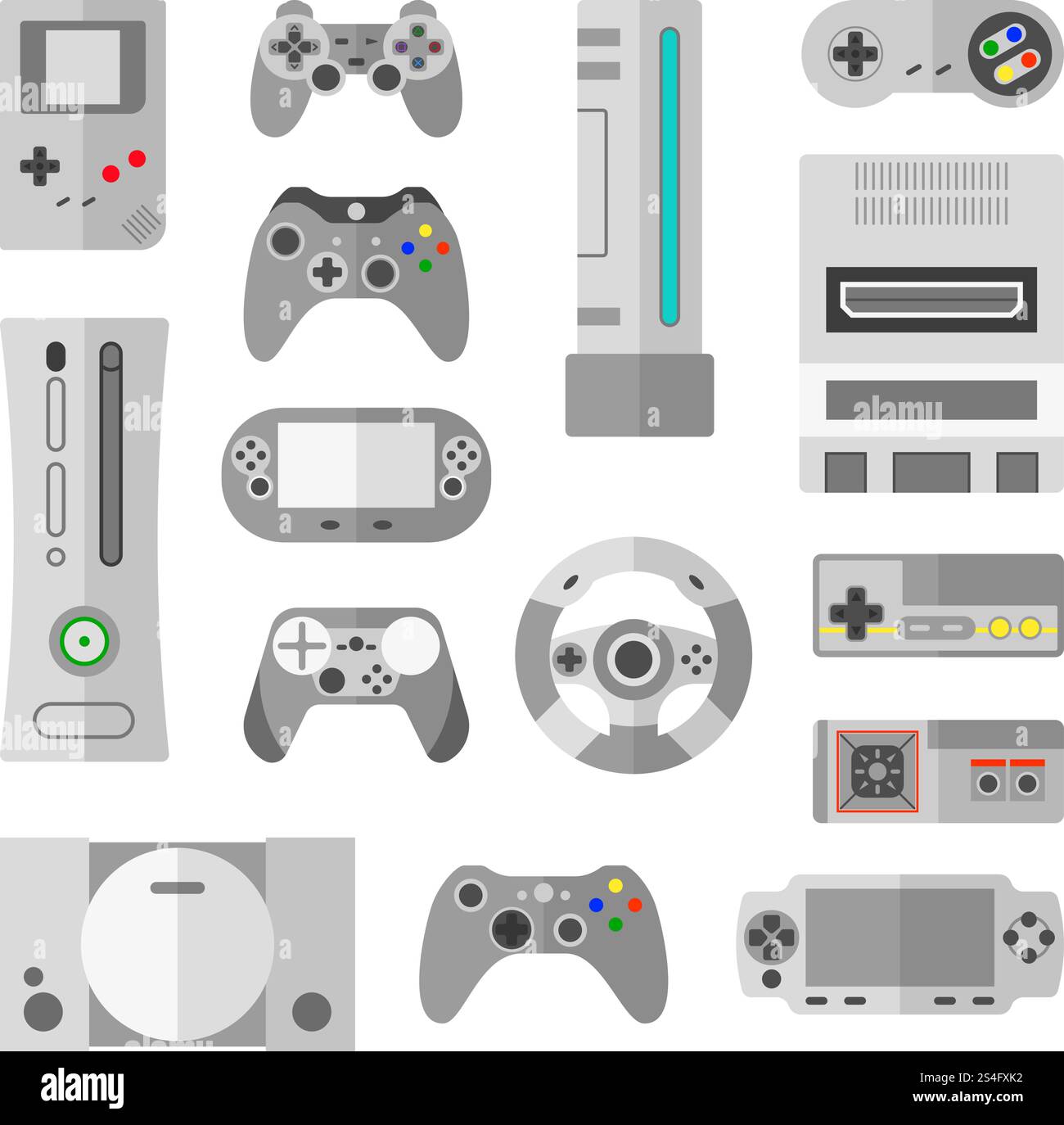 Simple Cartoon Computer Game Controllers Computer console with game controllers for video games. Collection of ...