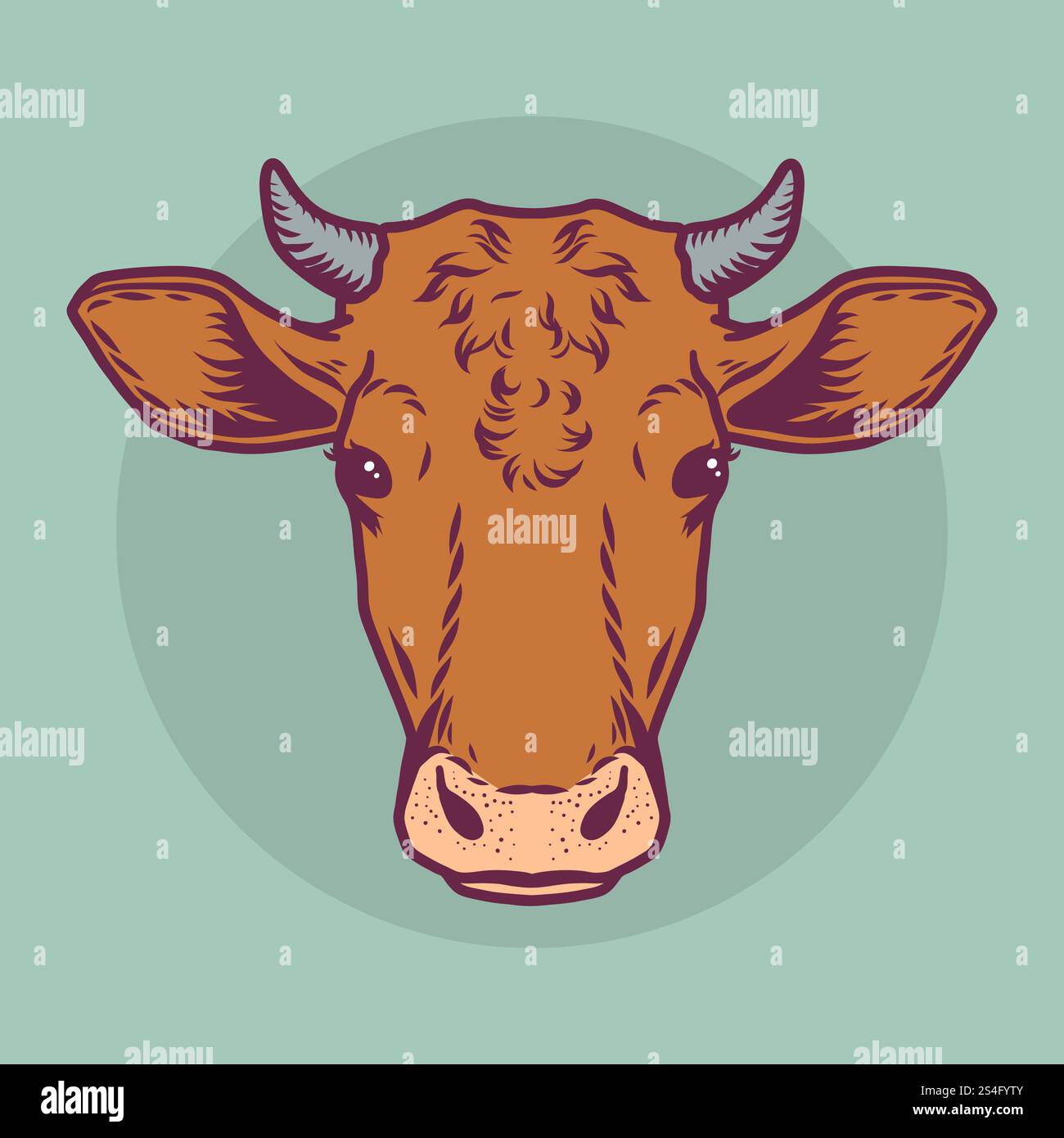 Cow brown head icon. Cartoon nand drawn illustration of brown cow head ...