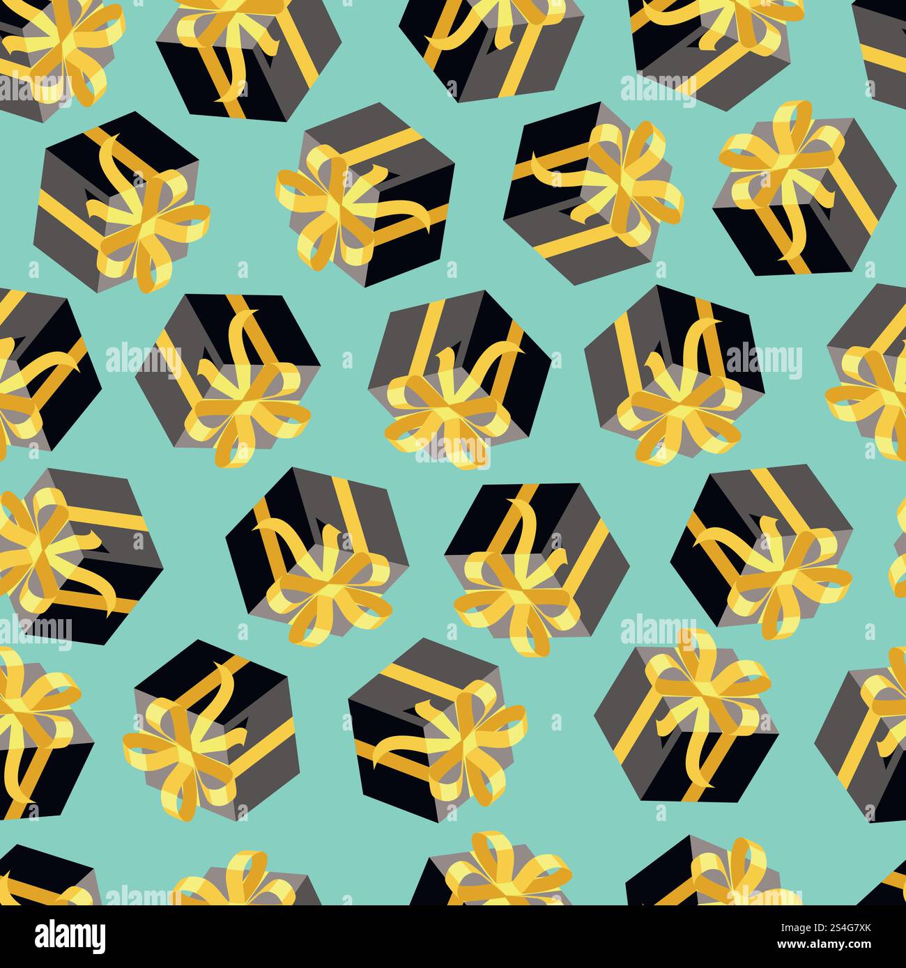 Seamless pattern with black giftboxes on blue background. Flat style vector illustration. Seamless pattern with black giftboxes. Flat style vector illustration Stock Vector