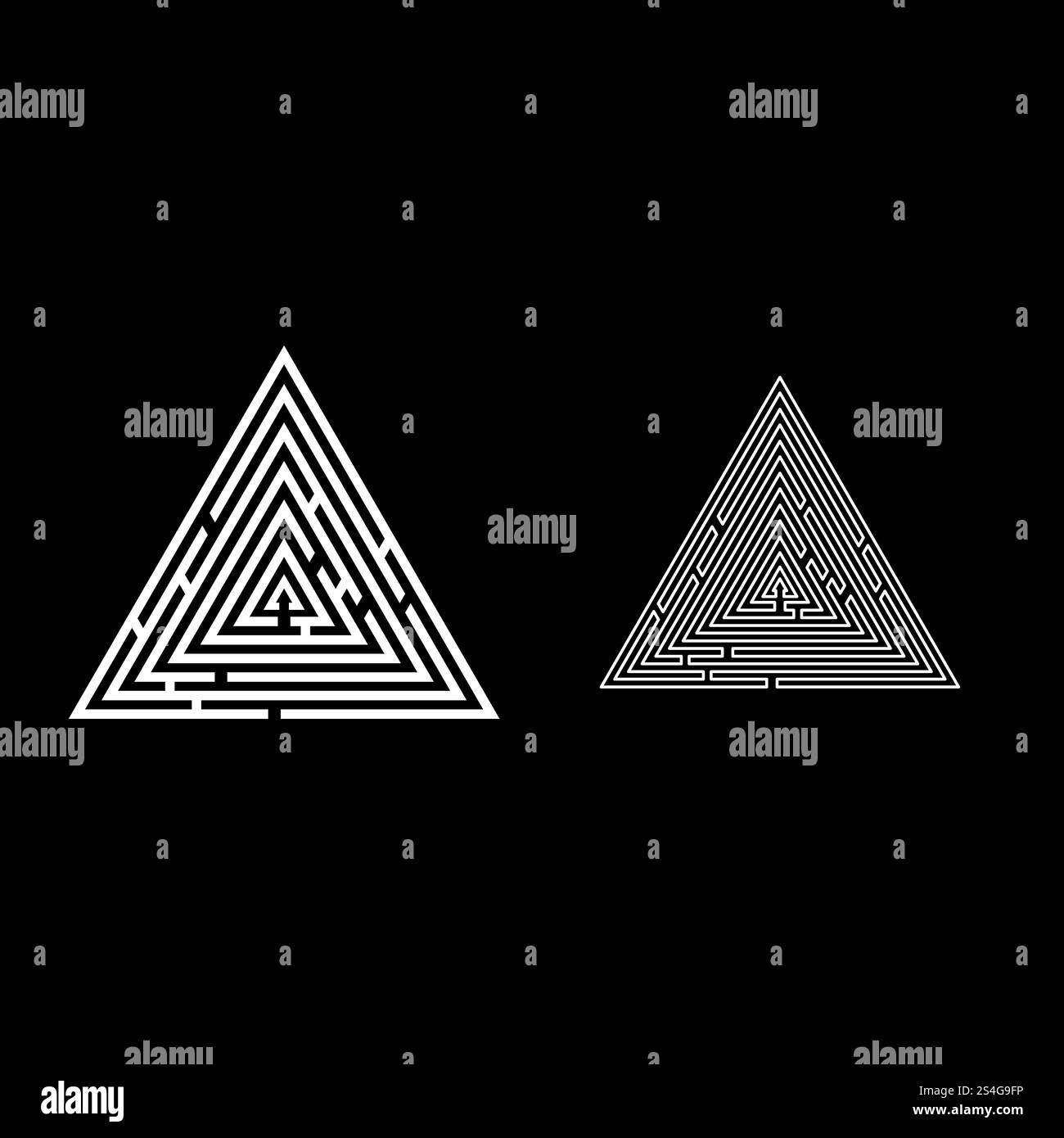 Triangular labyrinth Maze conundrum Labyrinth conundrum icon set white color vector illustration flat style simple image Stock Vector